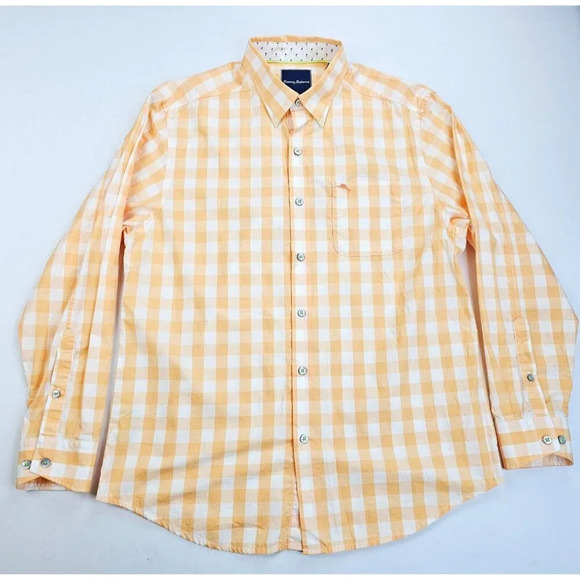 Tommy Bahama Size Medium White Tangerine Check Embroidered Pocket Logo L/S Shirt - Picture 5 of 12